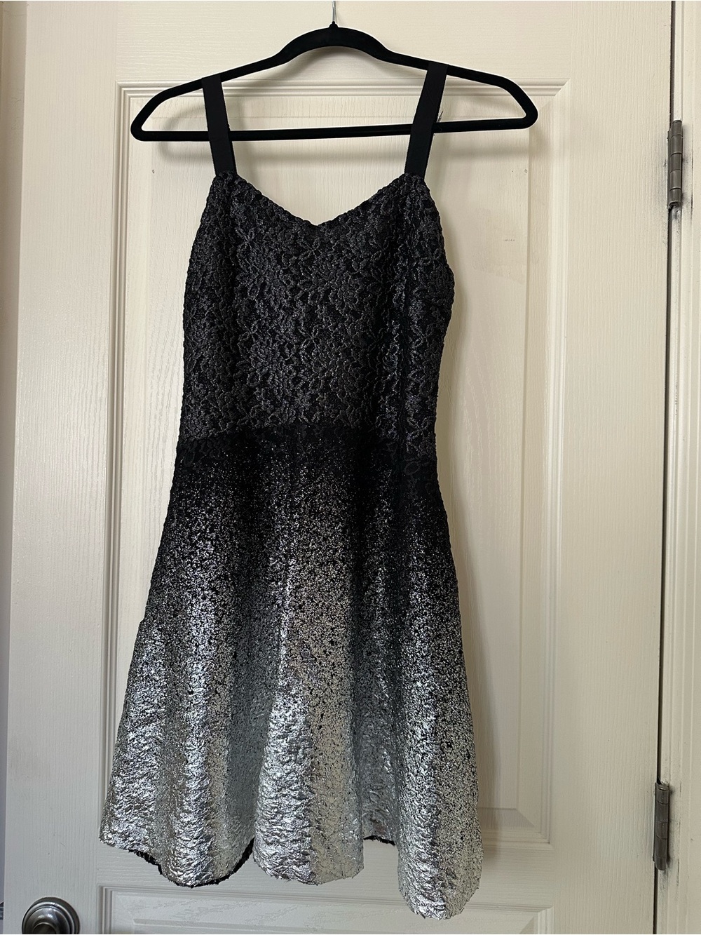 Free People Black to Silver Ombré Lace Mini Dress